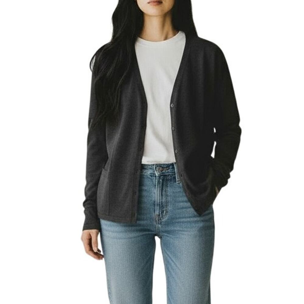 Toad Co Gray Gypsy Knit Wool Cardigan Sweater Womens Sz Small Neutral Loose Fit